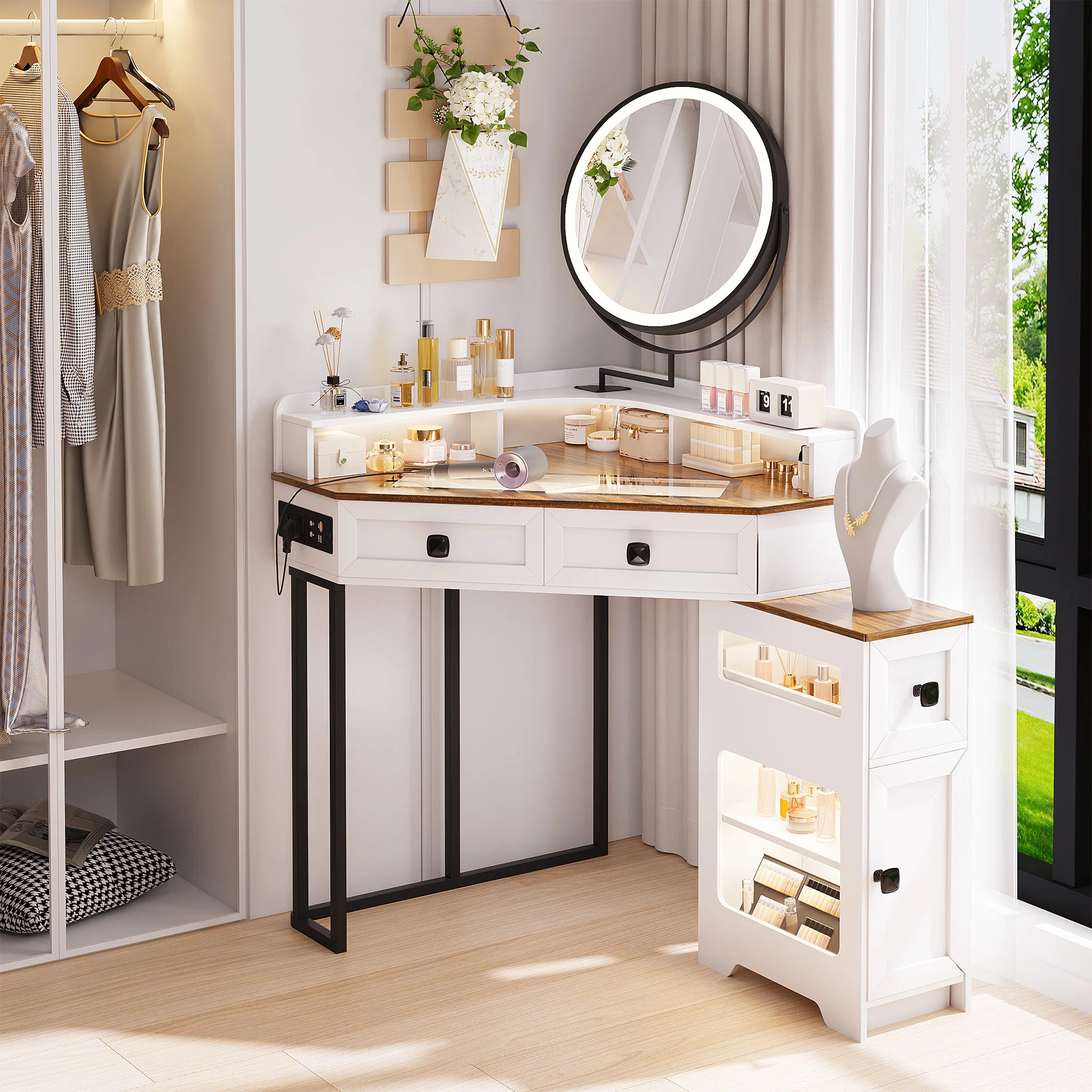 Machalik Corner Makeup Vanity With Mirror | Wayfair North America