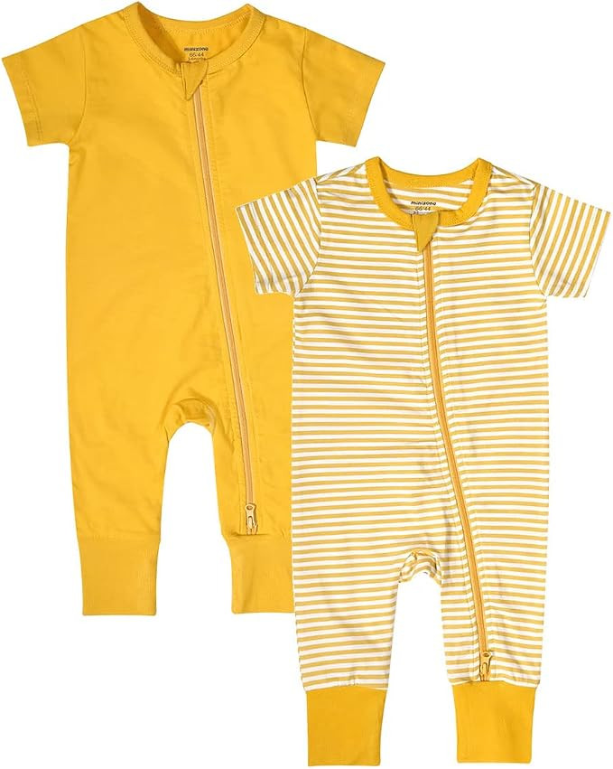Teach Leanbh Baby Boys Girls 2-Pack Romper Jumpsuits Cotton 2 Way Zipper Short Sleeve Footless Sl... | Amazon (US)