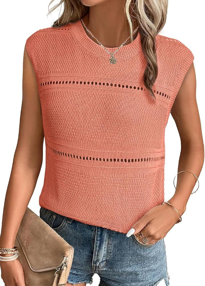 EVALESS Sexy Crochet Tank Top for Women Sweater Tank Tops 2025 Trendy Crewneck Sleeveless Summer ... | Amazon (US)