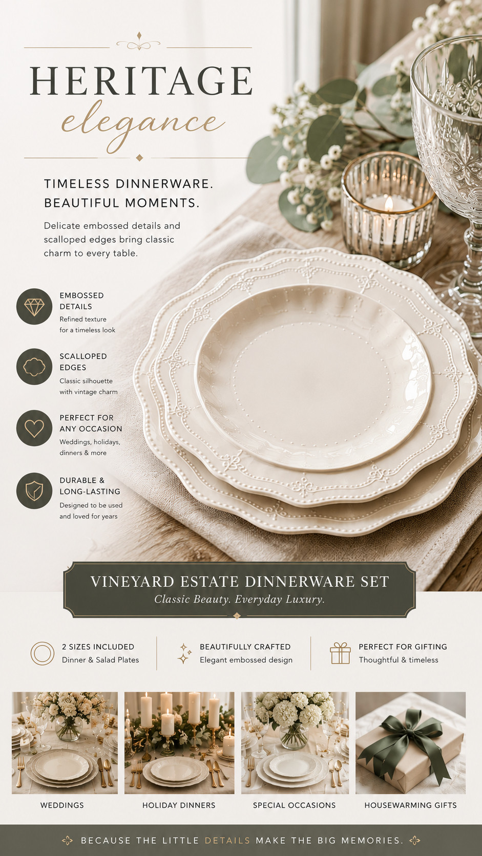 Vineyard Estate dinnerware set — quiet luxury for a beautifully styled table 🤍

This elegant white dinnerware set has a timeless, refined look with delicate embossed details and soft scalloped edges. It feels classic, expensive, and effortlessly beautiful — perfect for weddings, holiday dinners, brunches, housewarmings, and special gatherings.

The creamy white finish makes it easy to style with gold flatware, crystal glasses, linen napkins, candles, fresh flowers, or seasonal decor. A beautiful set for anyone who loves a clean, elevated, designer-inspired table.

Perfect for:
weddings
holiday hosting
brunches
special occasions
housewarming gifts
classic luxury table decor

#dinnerware #tablescape #homedecor #weddingdecor #LTKhome 

 #LTKfoodie #LTKHome