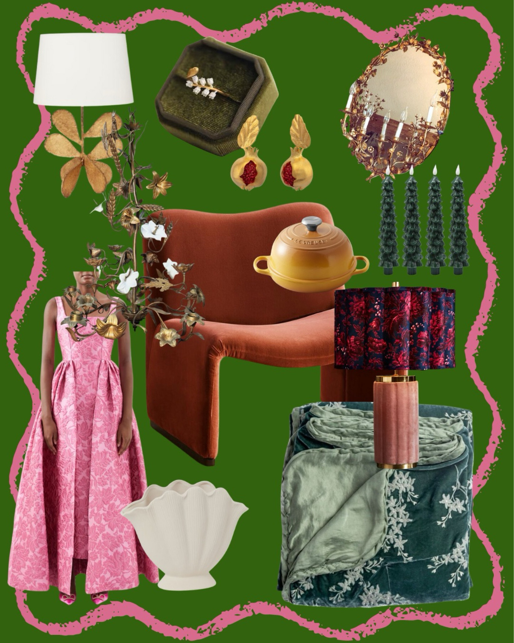 Yellow Dutch oven 
Bread oven 

Eclectic home decor 
Eclectic jewelry
Pomegranate jewelry
Pomegranate earrings
Lily of the valley jewelry
Lily of the valley ring
Vintage ring
Floral jewelry
fruit jewelry
bridgeton dress
Princess dress
Pink dress
Wedding guest dress
velvet chair
Armchair
Modern design
Modern home decor
Modern furniture
Velvet furniture
Vintage sconces
chandelier 
Toile chandelier 
Floral sconce
Floral Chandelier 
Anthropologie 
Lamp
Scalloped Lampshade
velvet throw
Velvet blanket
Embroidered velvet blanket

#LTKhome #LTKHoliday #LTKwedding