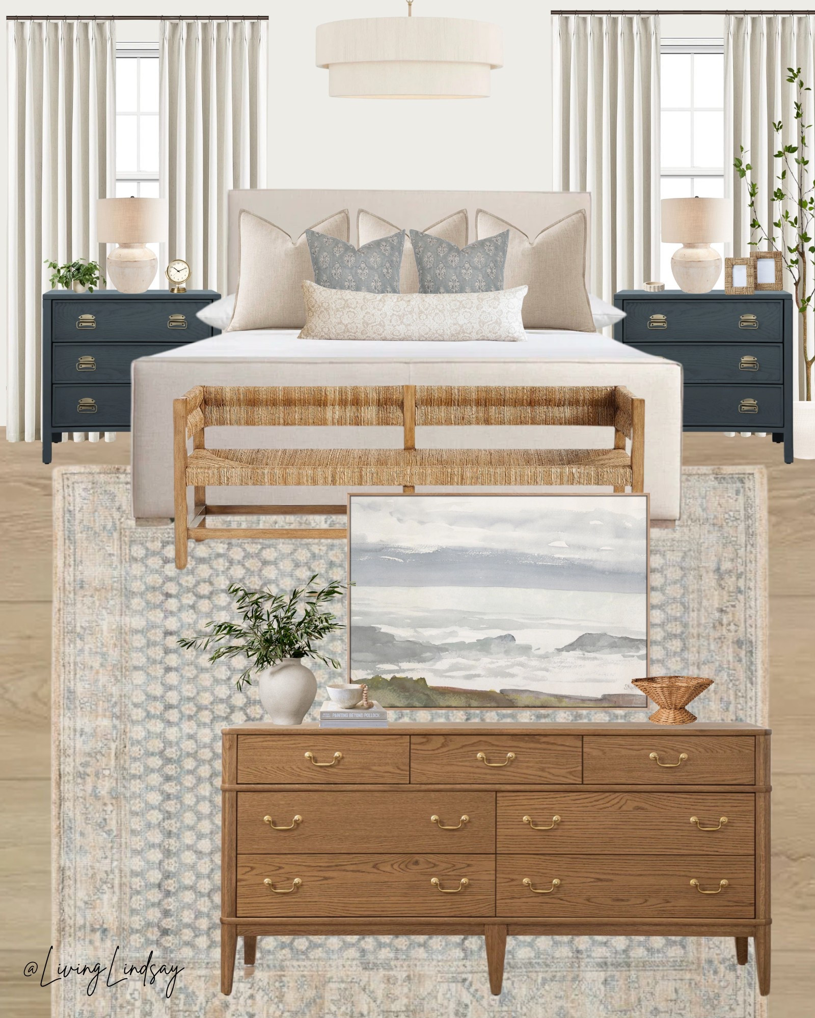 Master bedroom, bedroom, bedroom inspo, bedroom ideas, upholstered bed, end of bed bench, pillows, bedding, area rug, bedroom furniture, dresser, nightstand, lamps 

#LTKSummerEdit #LTKHome #LTKFamily