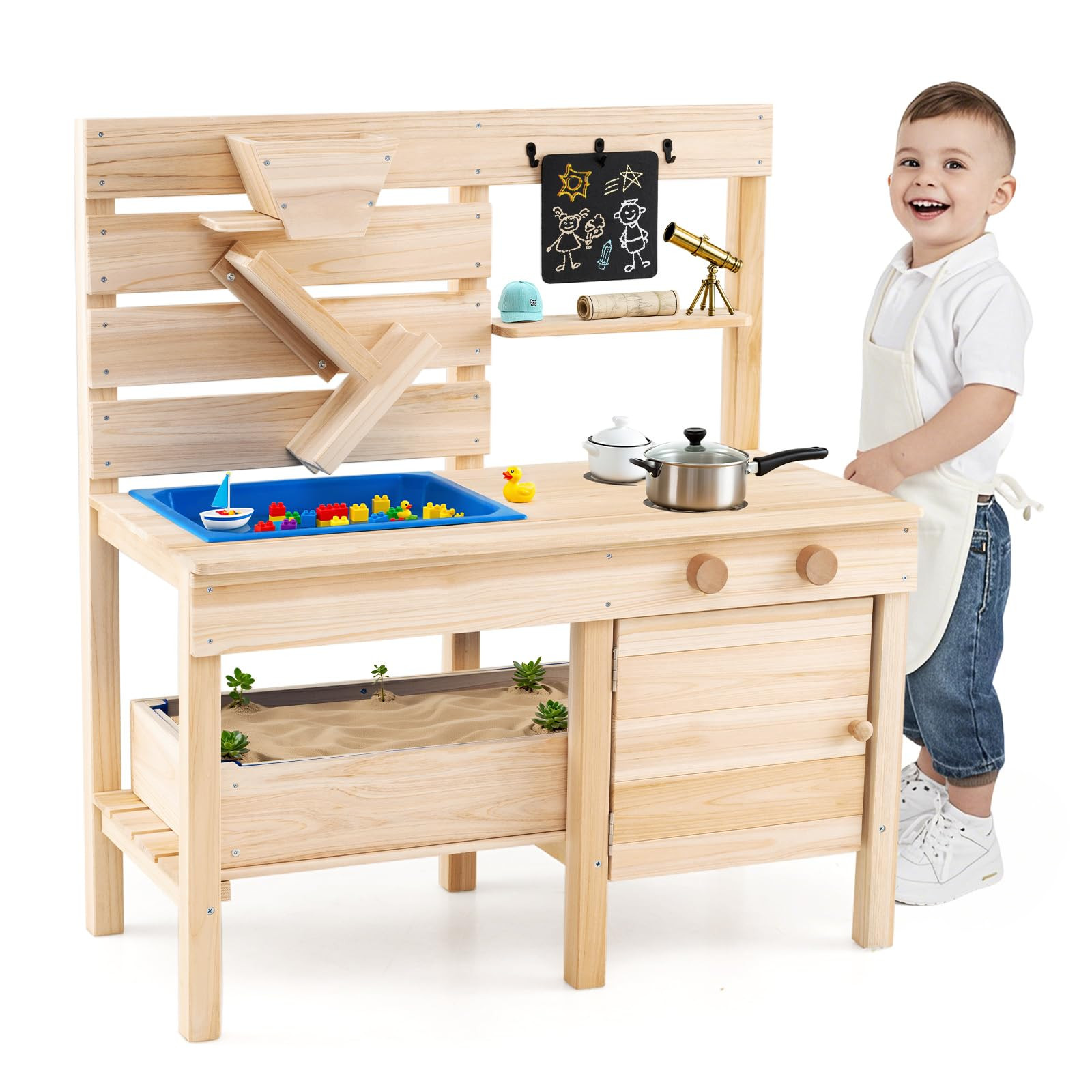 Costzon Cocina de barro para niños, cocina de juego al aire libre con caja de arena desmontable,... | Amazon (US)