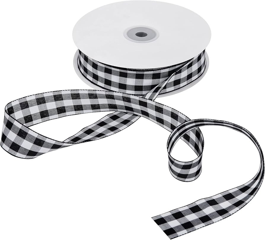 50 Yard Large Buffalo Plaid Ribbon-1" Black White Christmas Check Ribbon | Amazon (US)