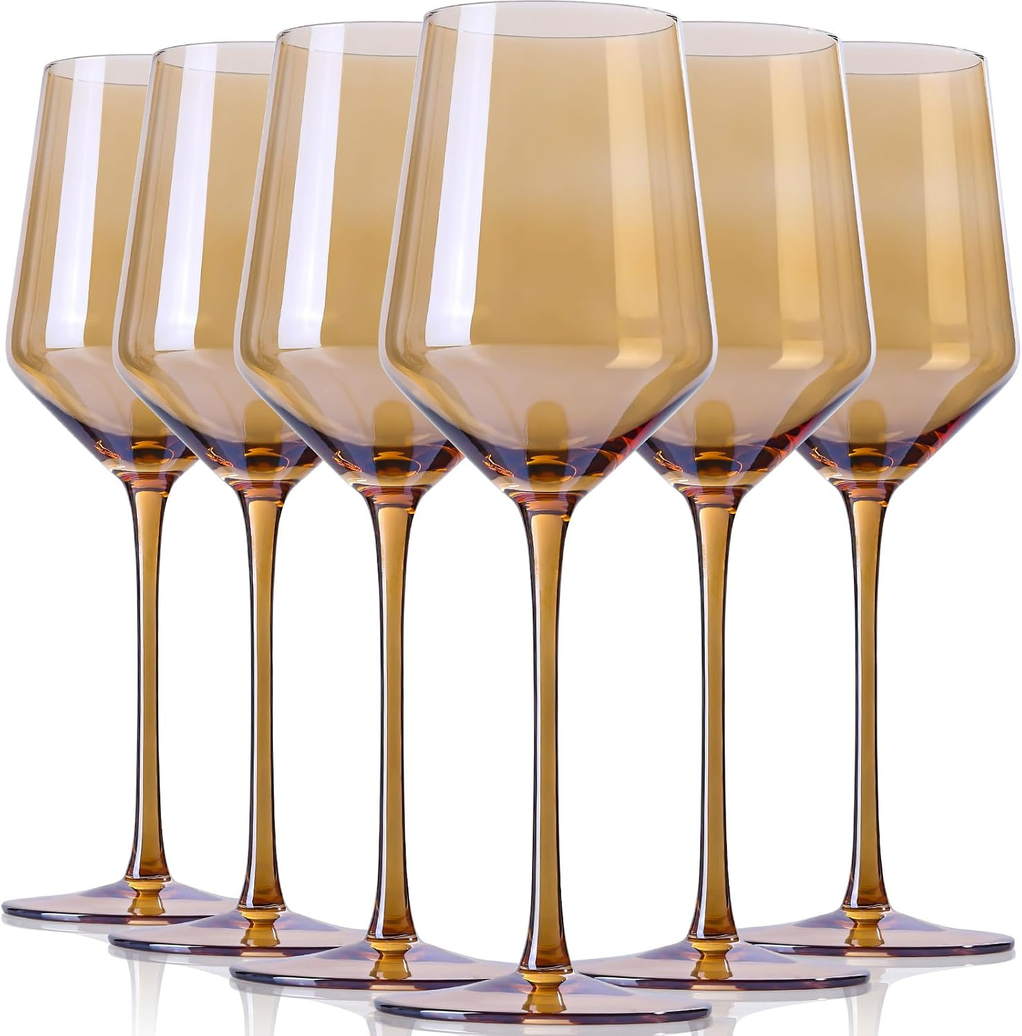 Physkoa Amber Wine Glasses Set of 6-15oz Hand-Blown Long Stem Wine Glass Unique Wine Glasses Gift For Bar Party | Amazon (US)