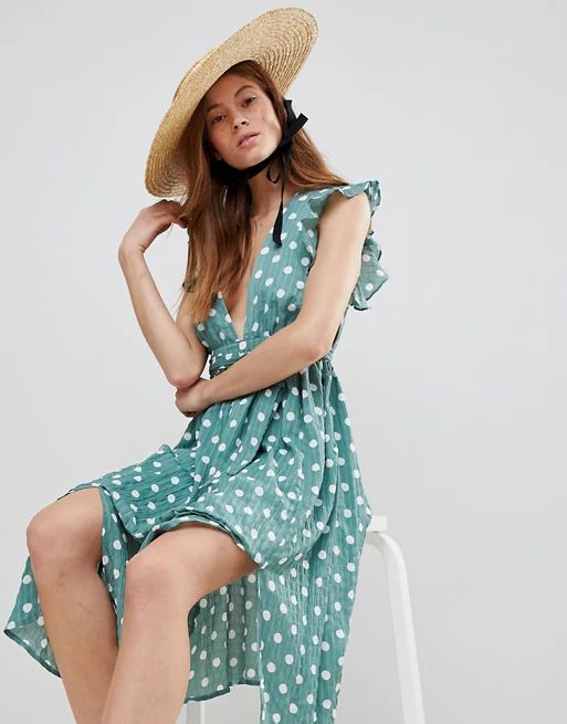 Glamorous Sleeveless Midi Dress With Flutter Sleeves In Polka Dot | ASOS US