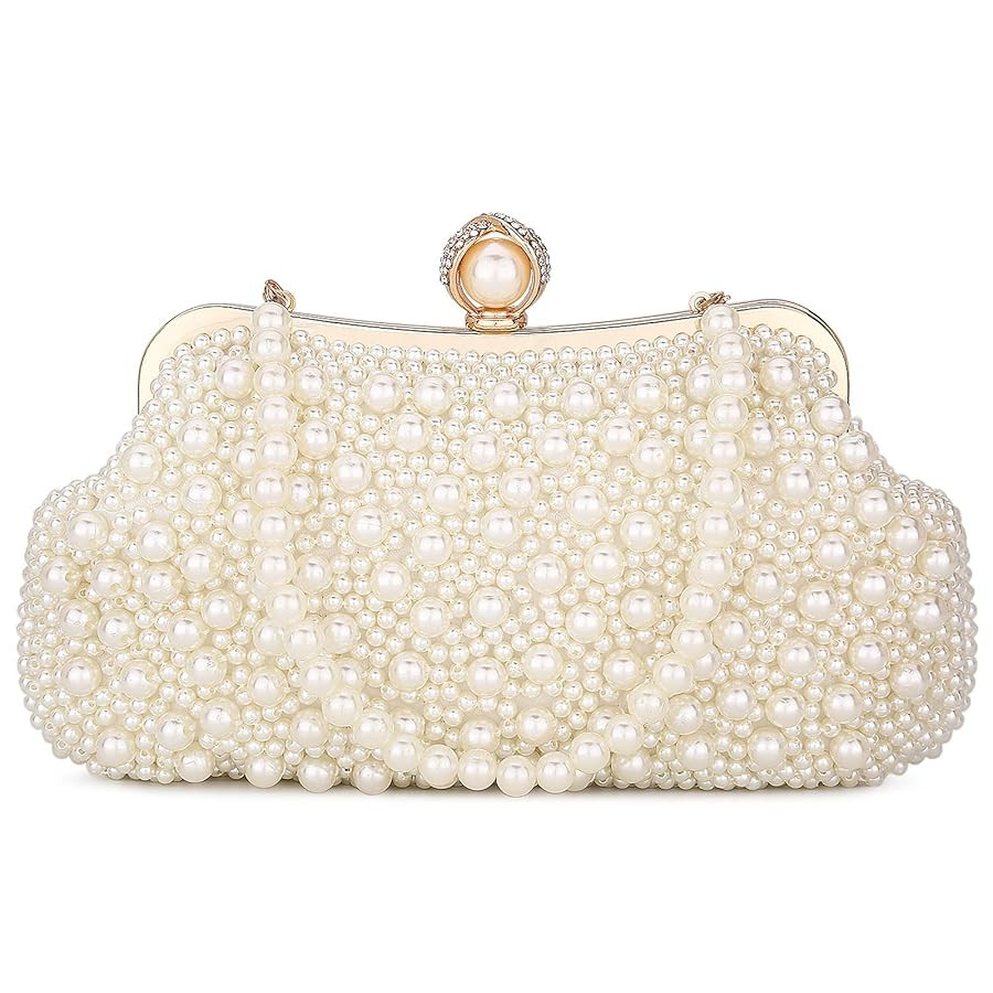 UBORSE Women Pearl Clutch Bag Noble Crystal Beaded Evening Bag Wedding Clutch with Pearl Chain | Amazon (US)