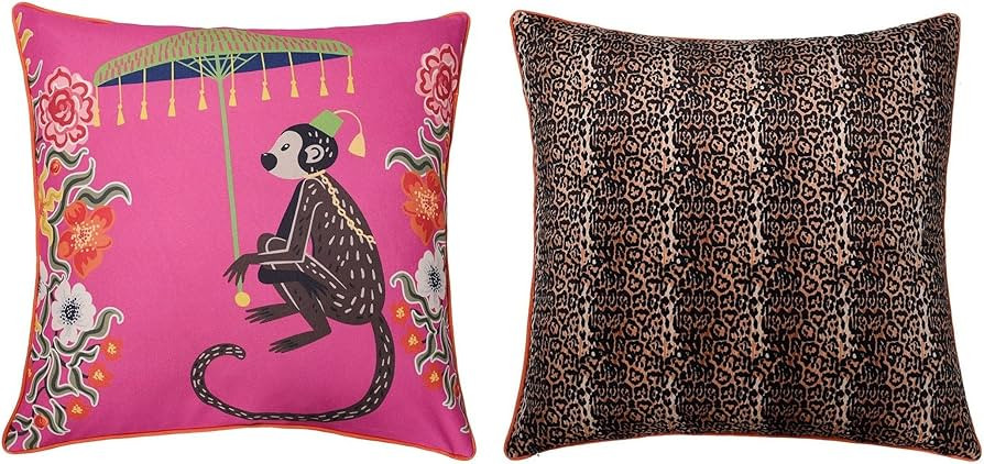 Double Sided Pillow Monkey Print and Cheetah Velvet Right Pink Animal Modern Contemporary Linen S... | Amazon (US)