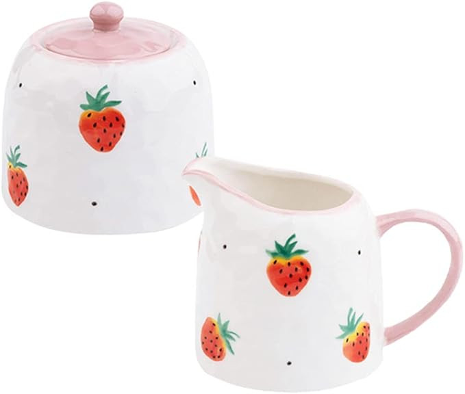 Mozacona Ceramic Creamer Pitcher Sugar Bowl Set,Strawberry Printing Coffee Serving Set | Amazon (US)