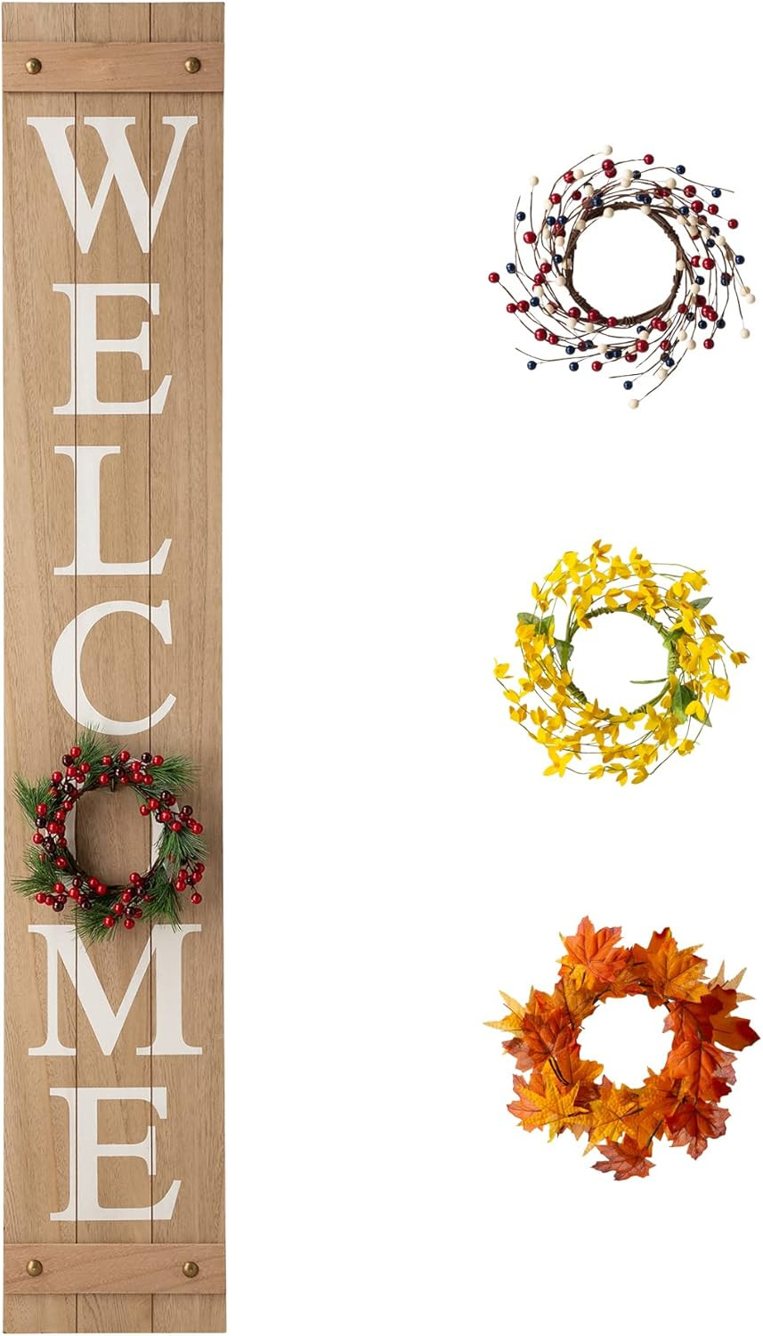 Glitzhome Wooden Welcome Sign for Porch Front Door Rustic Farmhouse Style Hanging Vertical Outdoo... | Amazon (US)
