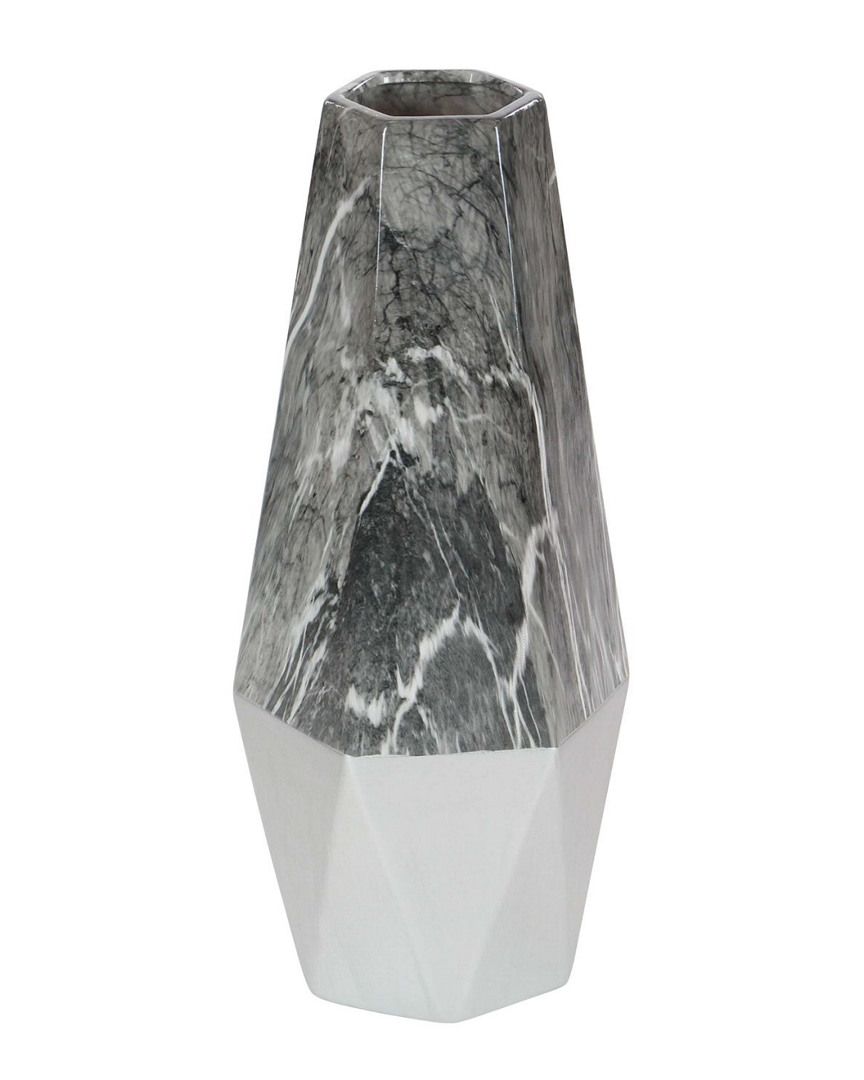 Uma Enterprises Modern Reflections Ceramic Grey Marble Vase | Gilt