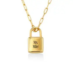 Allie Padlock Initials Link Necklace in 18K Gold Vermeil | Theo Grace