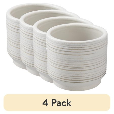 (4 pack) Better Homes & Gardens 8" x 8" x 7" Round White Ceramic Teramo Plant Planter | Walmart (US)
