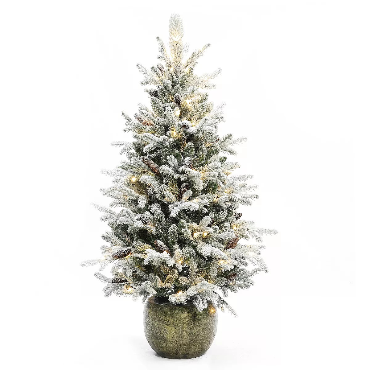 LuxenHome 4.5Ft Pre-Lit Artificial Flocked Pine Tree, Lighted Porch Tree with Pinecones and Rusti... | Target