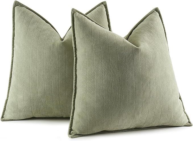 MIULEE Pack of 2 Sage Green Decorative Pillow Covers 20x20 Inch Soft Chenille Couch Throw Pillows... | Amazon (US)