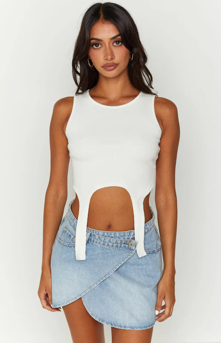 Alcmene Denim Asymmetrical Wrap Mini Skirt | Beginning Boutique (US)