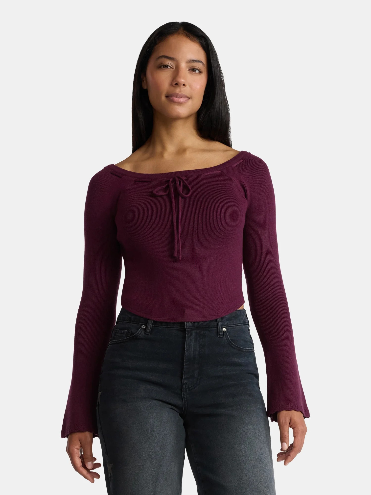 Madden NYC Women's Ribbon Top with Long Sleeves, Sizes XXS-XXL | Walmart (US)
