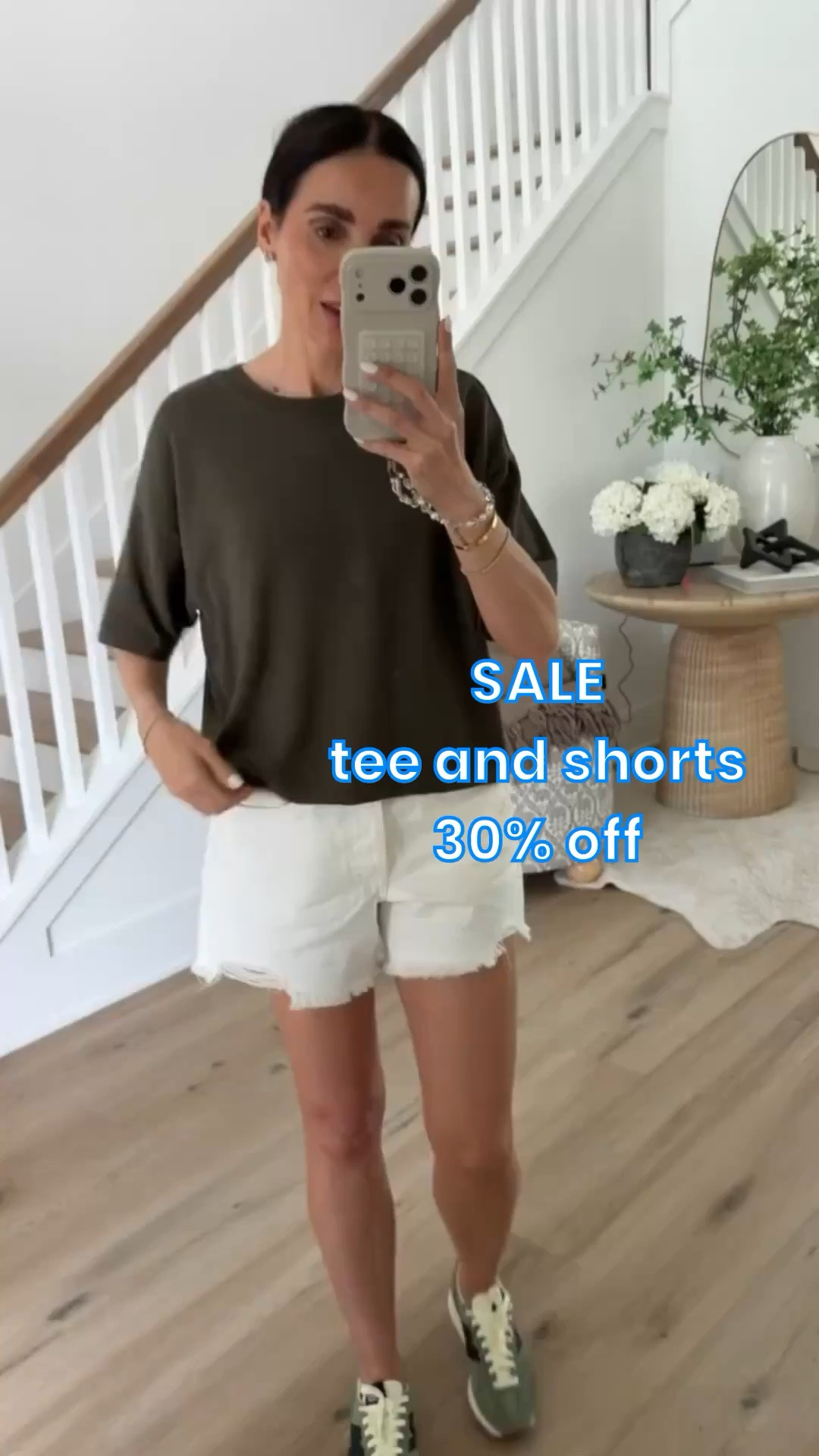 White shorts and tee from Target on sale, 30% off. I am wearing size medium in the T-shirt, size 2 in shorts, sneakers fit true size.

target finds, target spring 2026, agolde inspired, summer outfit, white denim shorts, mom style, anna monteiro, annabrstyle

#LTKootd #LTKSaleAlert