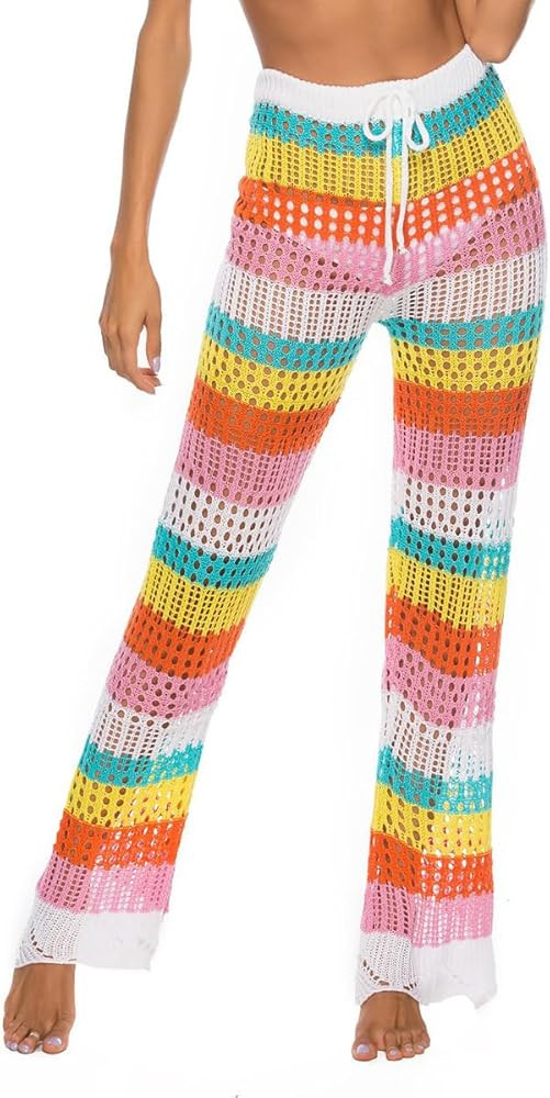 Women's Crochet Beach Pants - Hollow Out Rainbow Swimsuit Cover Up Trousers,Perfect for Pool, Bea... | Amazon (US)