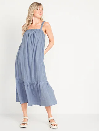 Sleeveless Tiered Windowpane Tie-Back Midi Swing Dress for Women | Old Navy (CA)