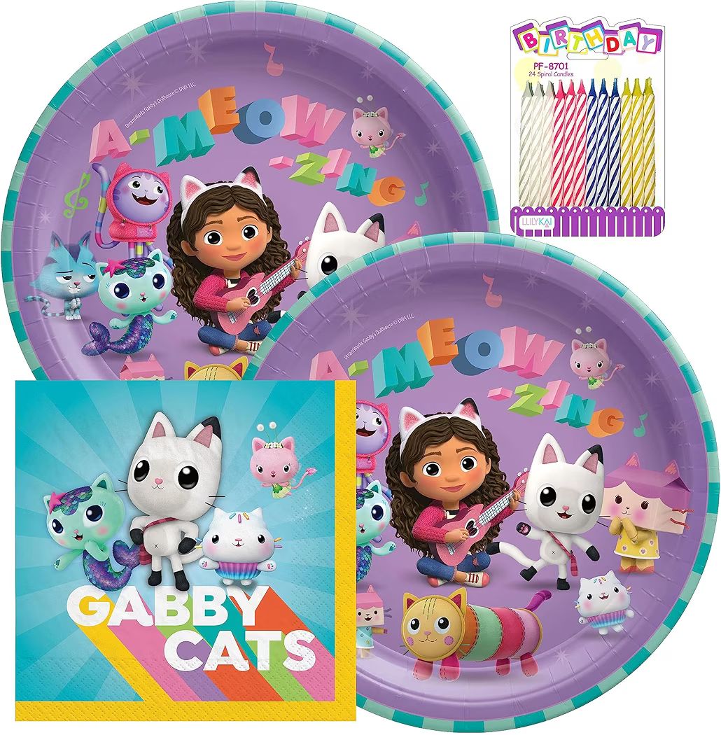 Gabby's Dollhouse 9" Plates and Luncheon Napkins Serves 16 - Durable, Leak Proof, Cut Resistant P... | Amazon (US)