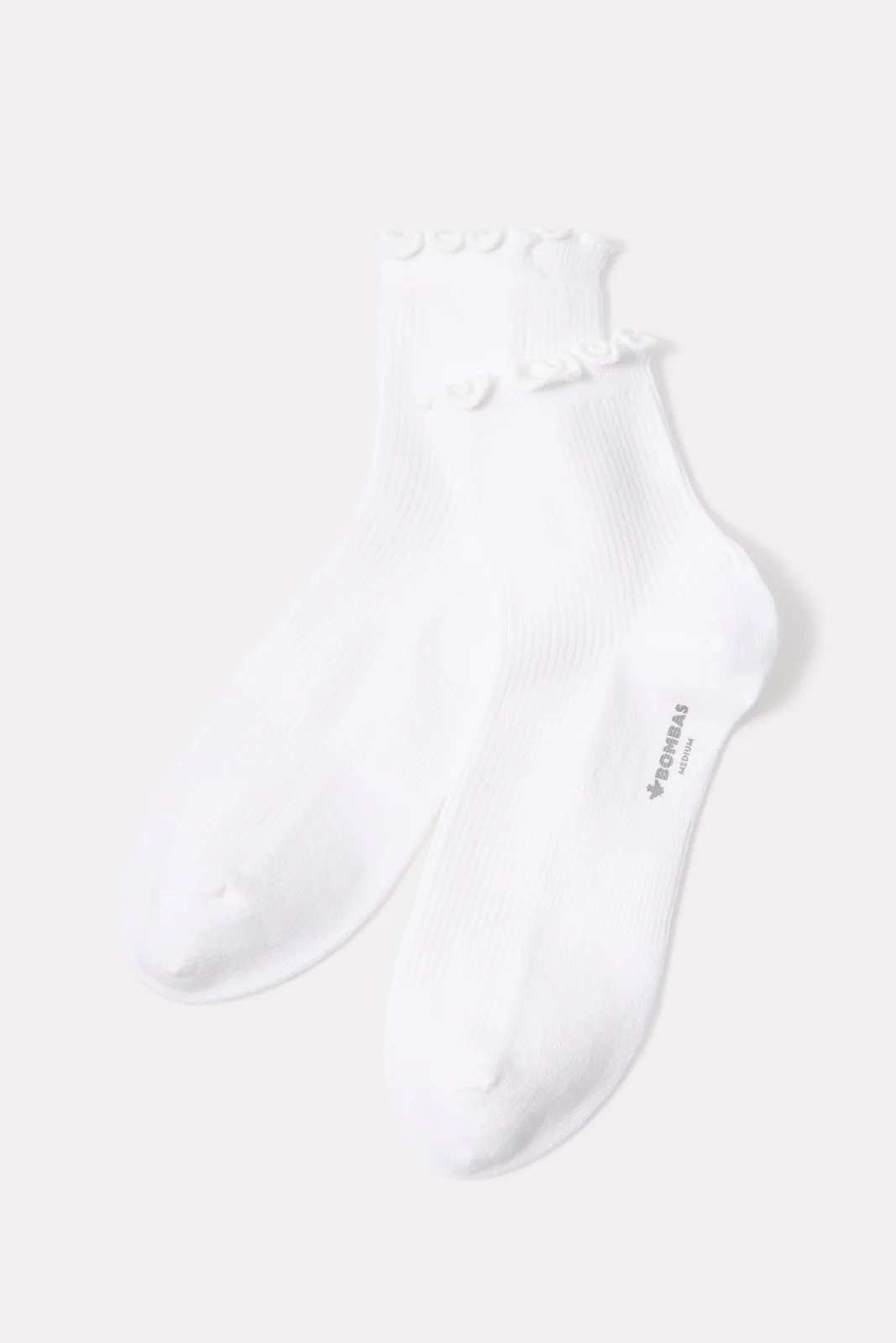 BOMBAS Women's Ribbed Ruffle Quarter Sock, Size Medium, White | Evereve