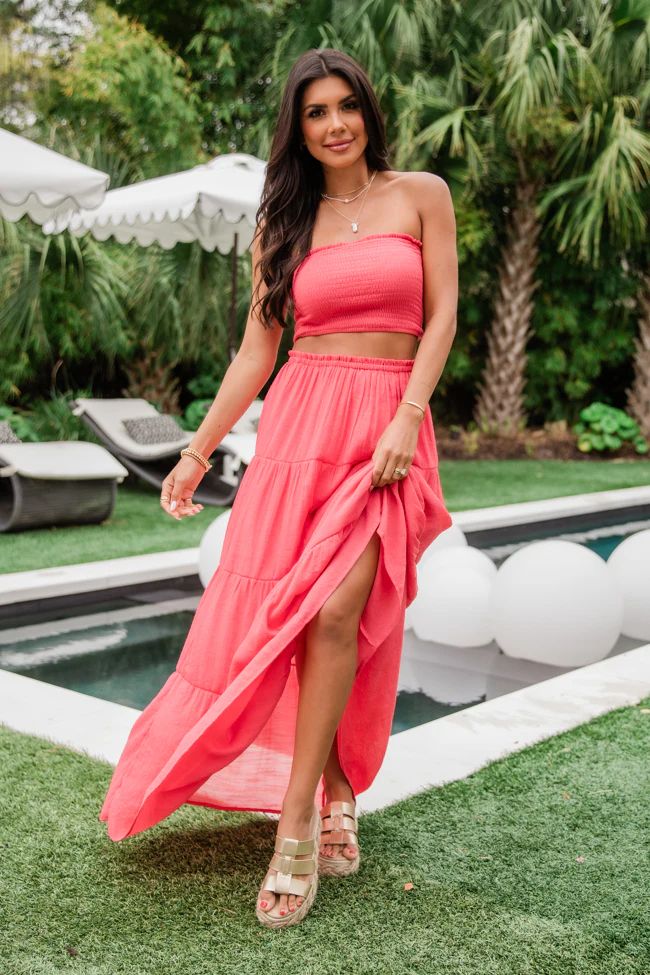 Summer Loving Strapless Red Crop Top And Skirt Set | Pink Lily