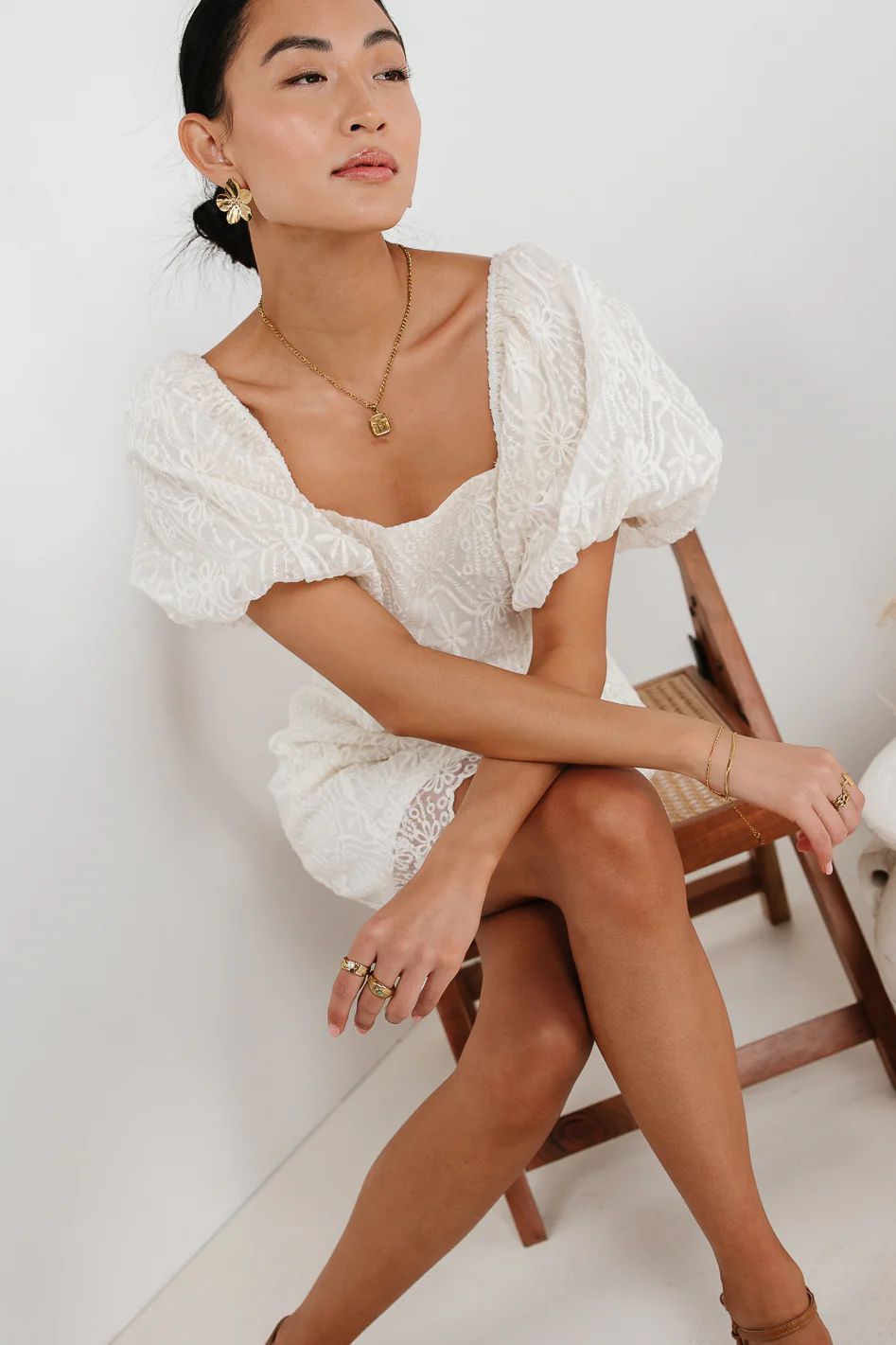 Maye Lace Mini Dress in White | Bohme
