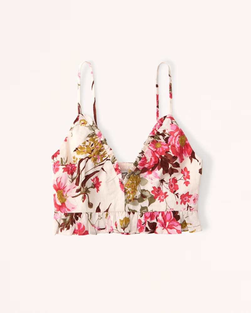 Linen-Blend Ruffle Set Top | Abercrombie & Fitch (US)