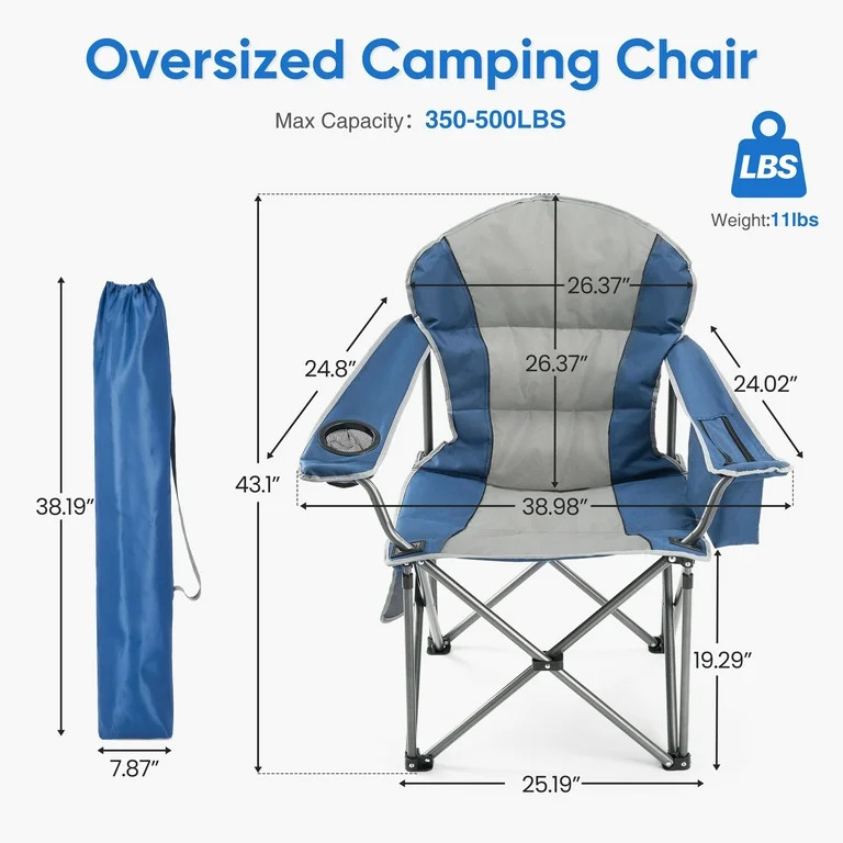 EDX Oversized Camping Folding Chair, Heavy Duty Padded Chair with Cup Holder Storage and Cooler B... | Walmart (US)