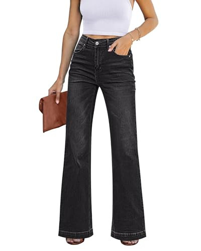 GRAPENT Women's Plus Size Bell Bottom Pants for Women Jeans Plus Size Flare Jeans for Womens Jeans Size 20 Baggy Jeans for Women Y2K Black Jeans for Women Stretchy Color Soft Black Size 20 Size 22 | Amazon (US)