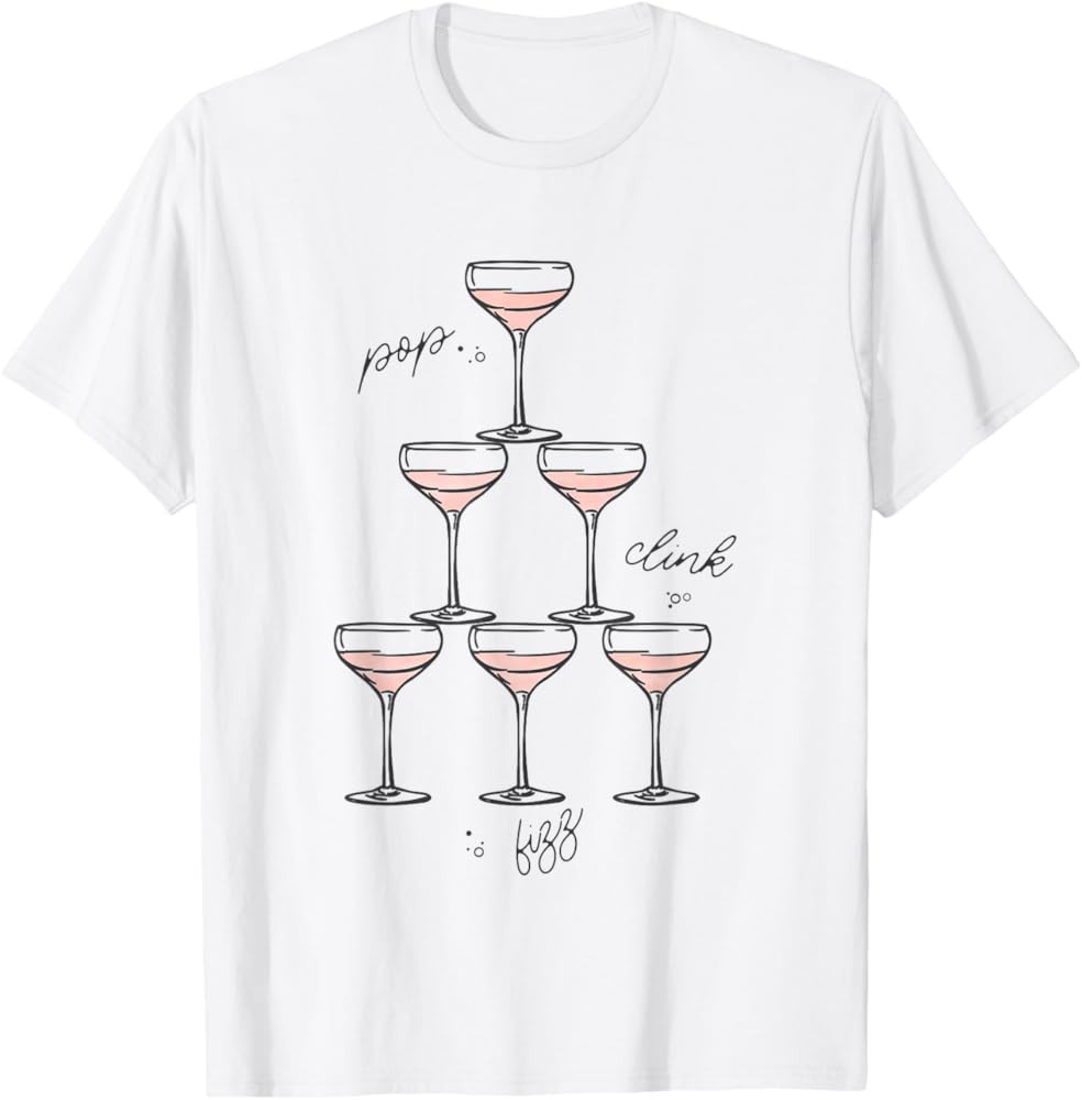 Pop Clink Fizz Champagne Tower Vintage Portrait T-Shirt | Amazon (US)