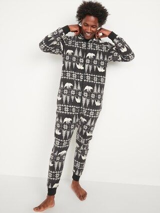 Matching Printed Microfleece Hooded One-Piece Pajamas for Men | Old Navy (US)