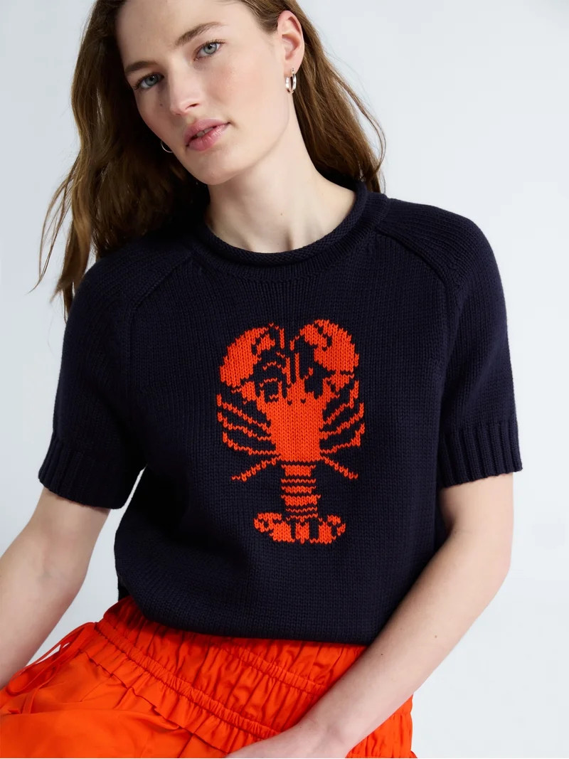 Free Assembly Women's and Women's Plus Roll Neck Cotton Sweater with Short Sleeves, Sizes XS-4X | Walmart (US)