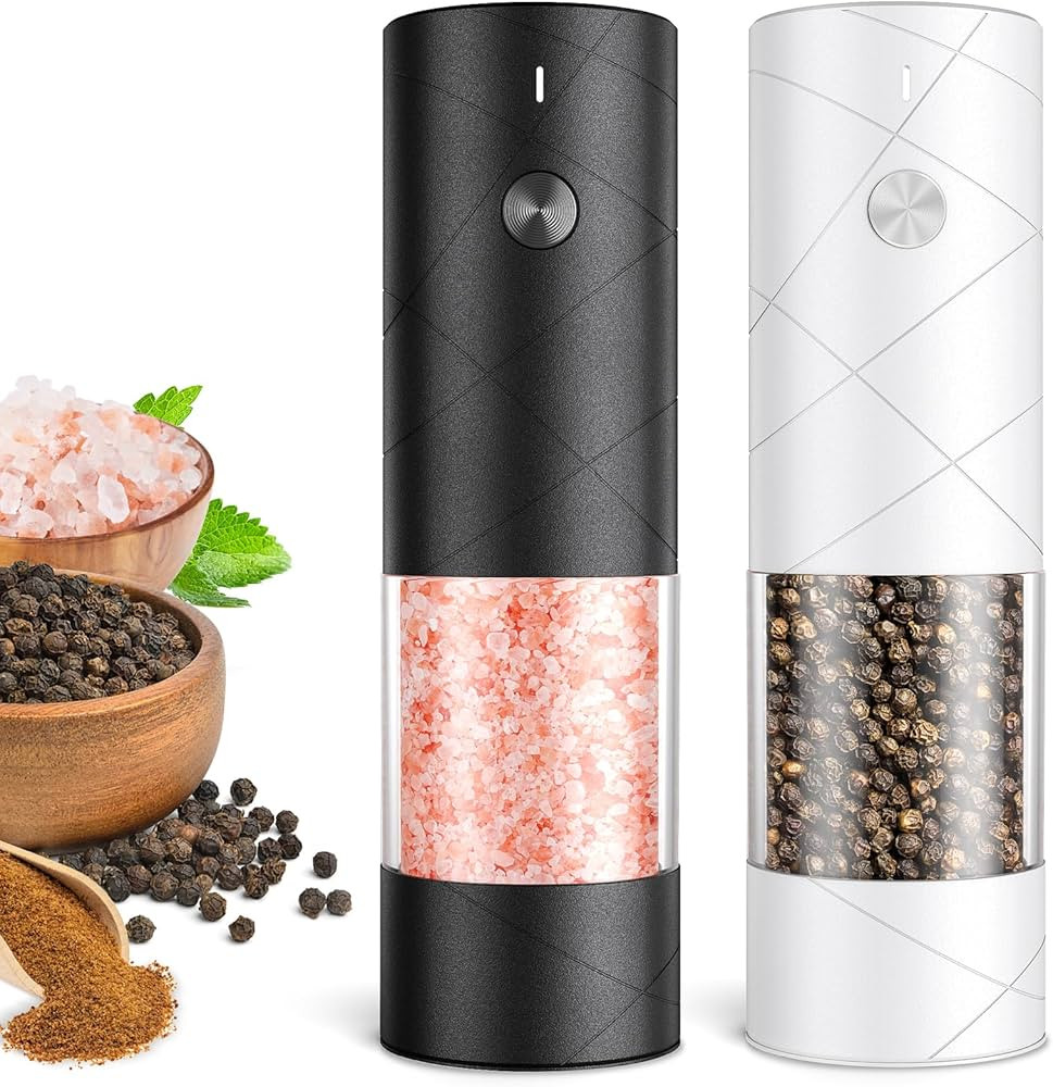Electric Salt and Pepper Grinder Set, Rechargeable Automatic Pepper Mill Grinder with LED Light, ... | Amazon (US)