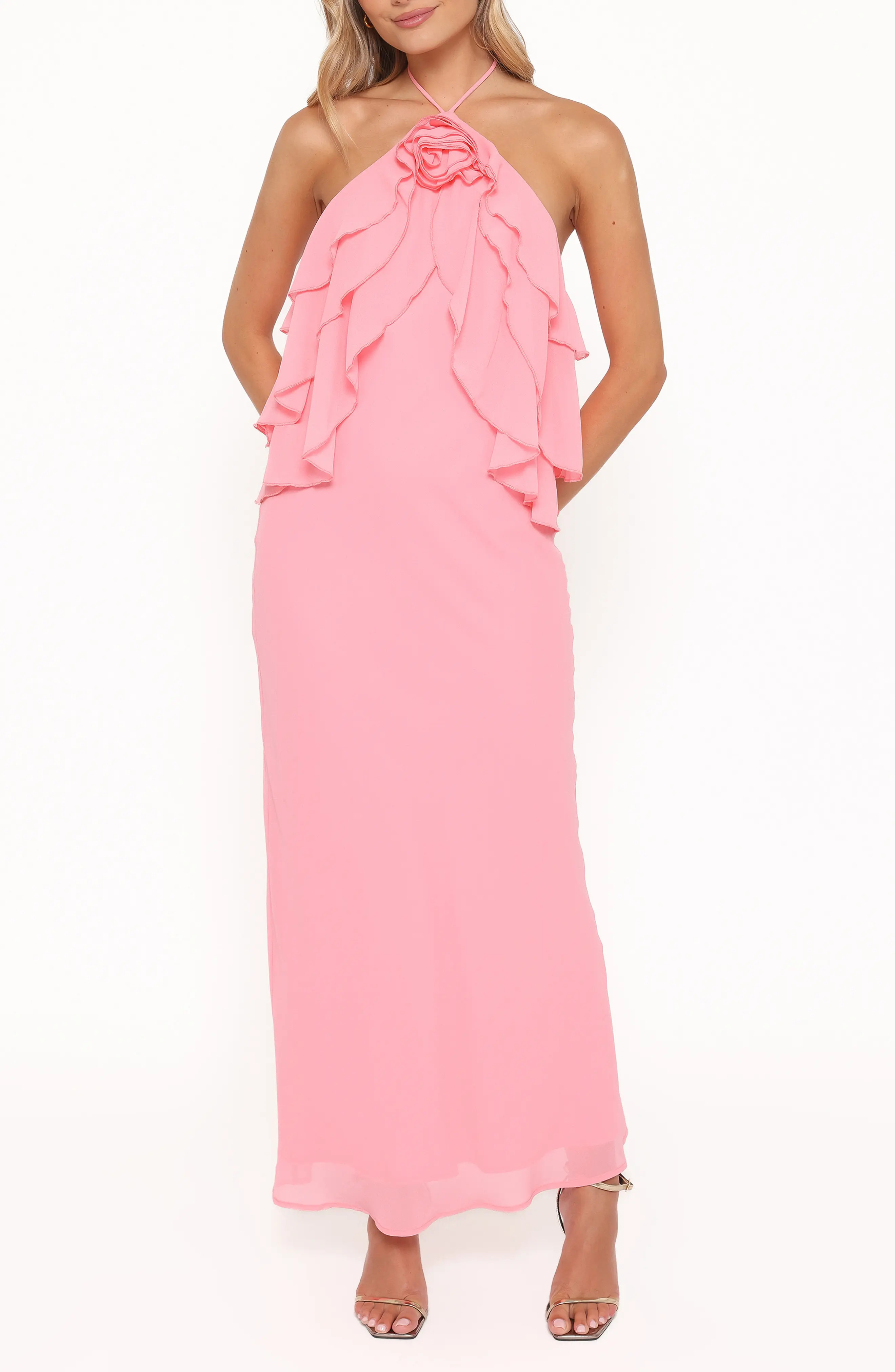 Petal & Pup Zorina Halter Maxi Dress in Coral Pink at Nordstrom, Size Large | Nordstrom