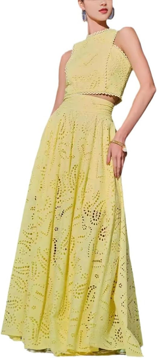 Melliflo Women's Summer 2 Piece Outfits Tank Crop Tops Long Skirt Set Sleeveless Maxi Dress with ... | Amazon (US)