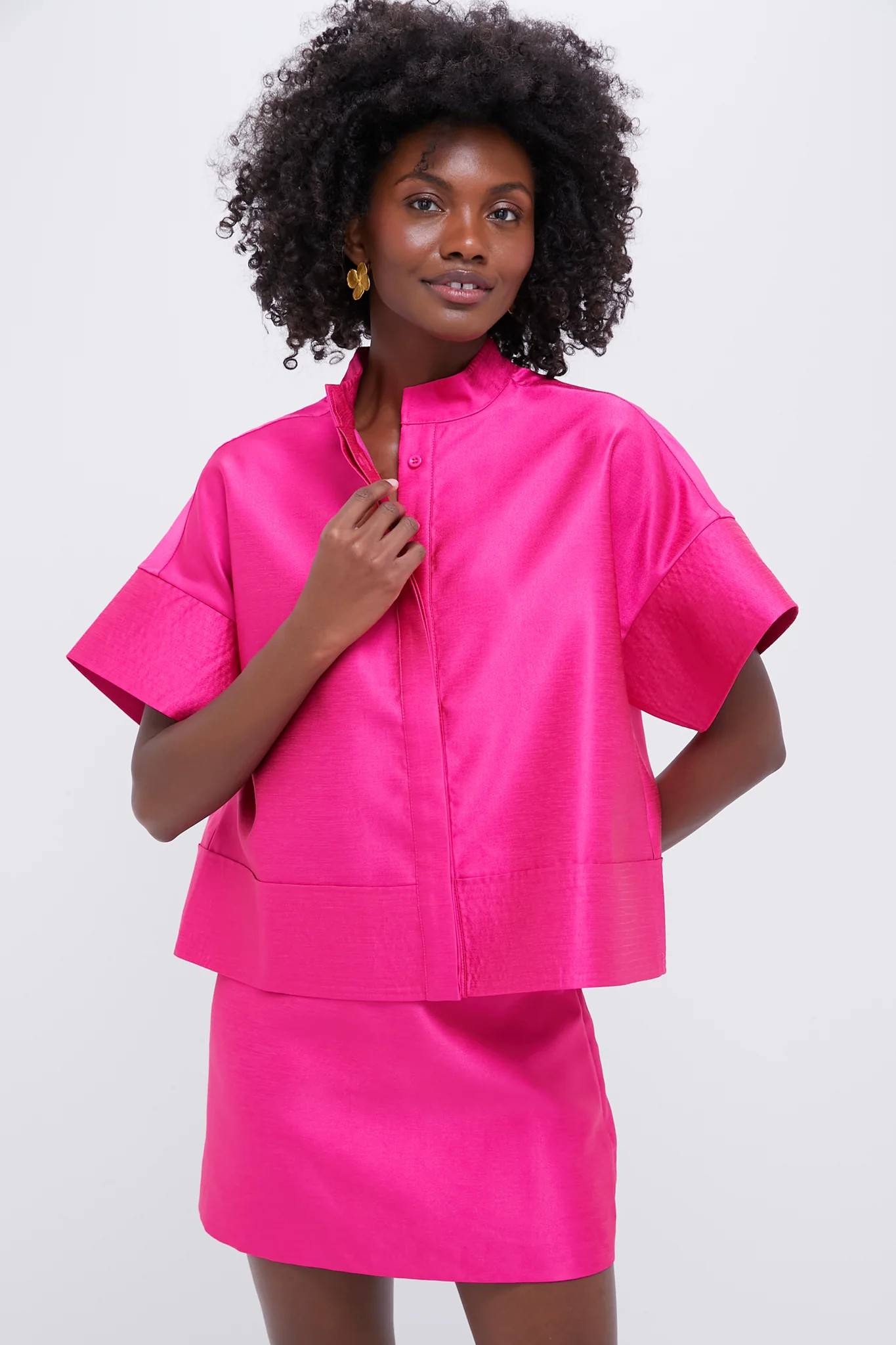 Hot Pink Dupioni Trapunto Stitch Sofia Shirt | Tuckernuck (US)