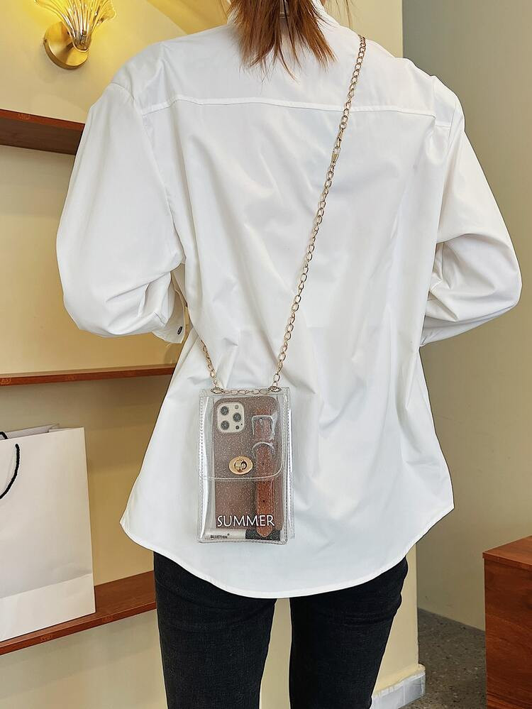 Mini Clear Letter Graphic Flap Square Bag | SHEIN