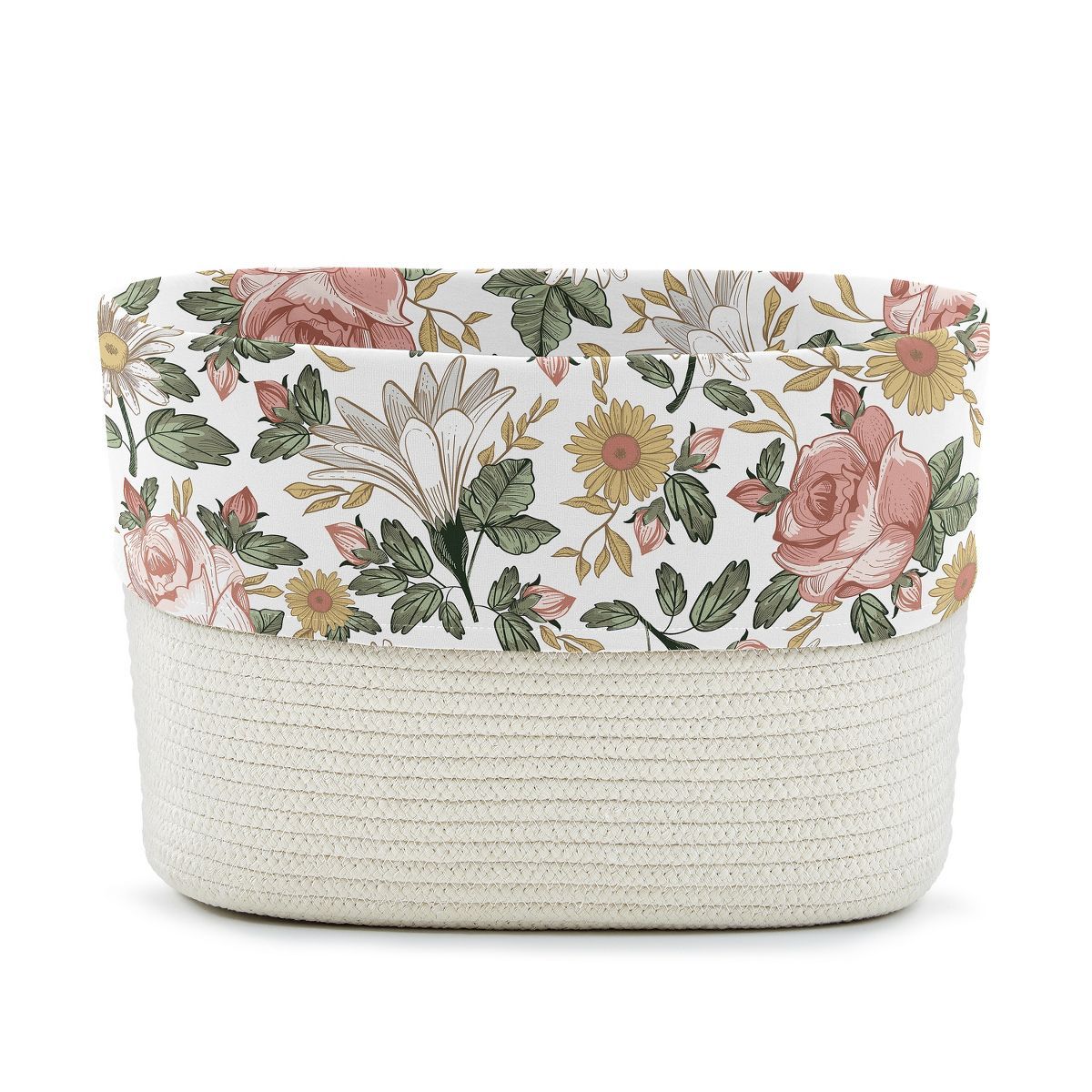 Sweet Jojo Designs Woven Cotton Rope Decorative Storage Basket Bin Vintage Floral Pink Green and ... | Target