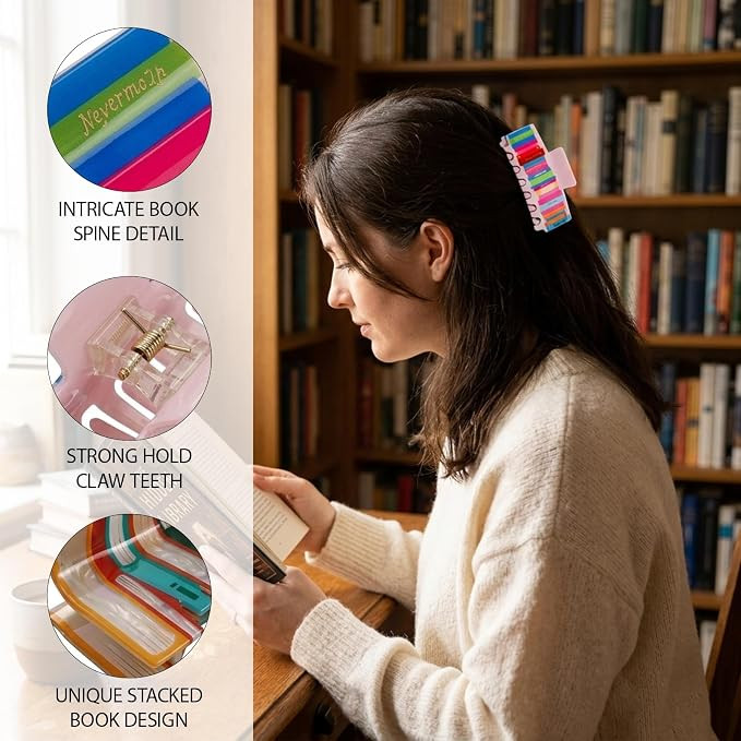 4Pcs Book Hair Clip, Teacher Hair Clips Set, Fun Claw Clips for Reading and School | Amazon (US)