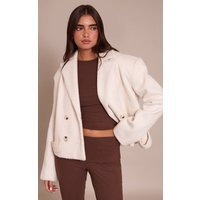 Cream Brushed Wool Cropped Trench Coat | PrettyLittleThing US