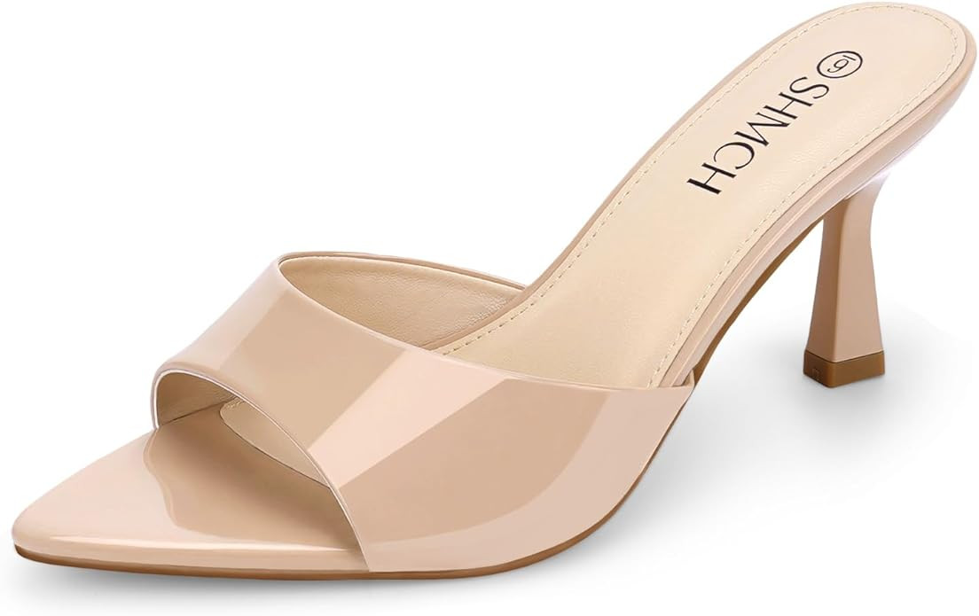 Women’s Pointed Toe Mule Sandal Heels, Slip On Open Toe Kitten Heels for Women, Heeled Sandals ... | Amazon (US)
