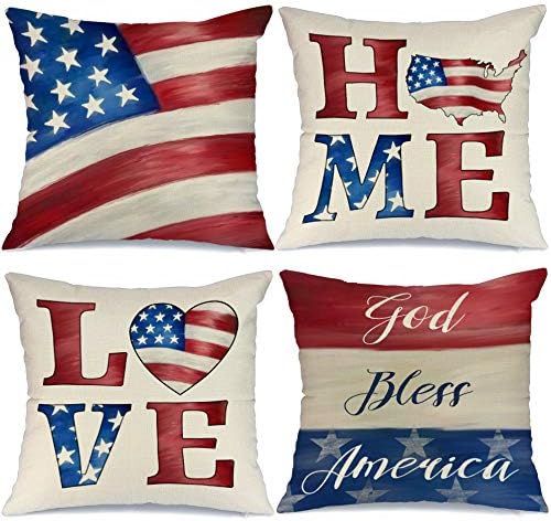 AENEY 4th of July Decorations Pillow Covers 18x18 Set of 4 Memorial Day American Flag Stars and S... | Amazon (US)