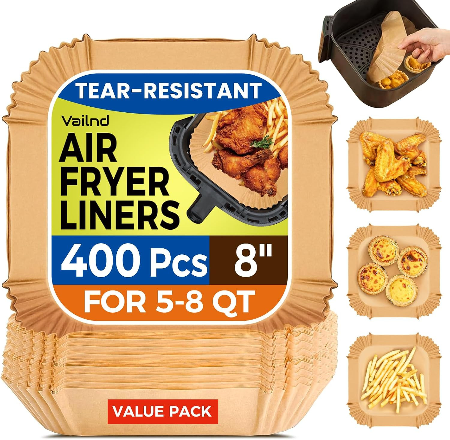 400 Pcs 8" Square Air Fryer Liners Disposable, Airfryer Paper for 5-8QT | Amazon (US)