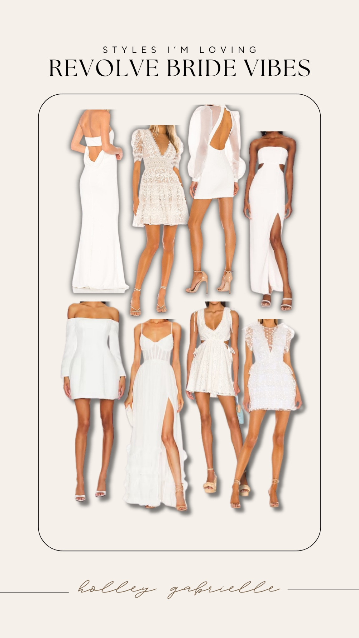 Bride vibes — all the pretty whites🤍💍👰‍♀️ SO many styles on Revolve! Lots of different price ranges too! 

Bride to be / wedding / bridal / outfit inspo / short dress / lace dress / long dress / Holley Gabrielle 

#LTKstyletip #LTKsalealert #LTKwedding