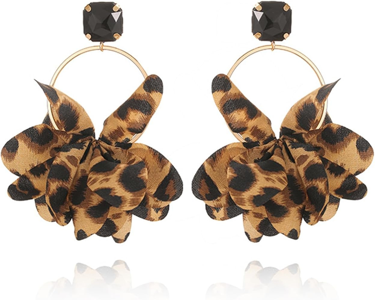 Leopard Print Fabric Large Circle Statement Dangle Earrings for Women Lady Party Jewelry | Amazon (US)