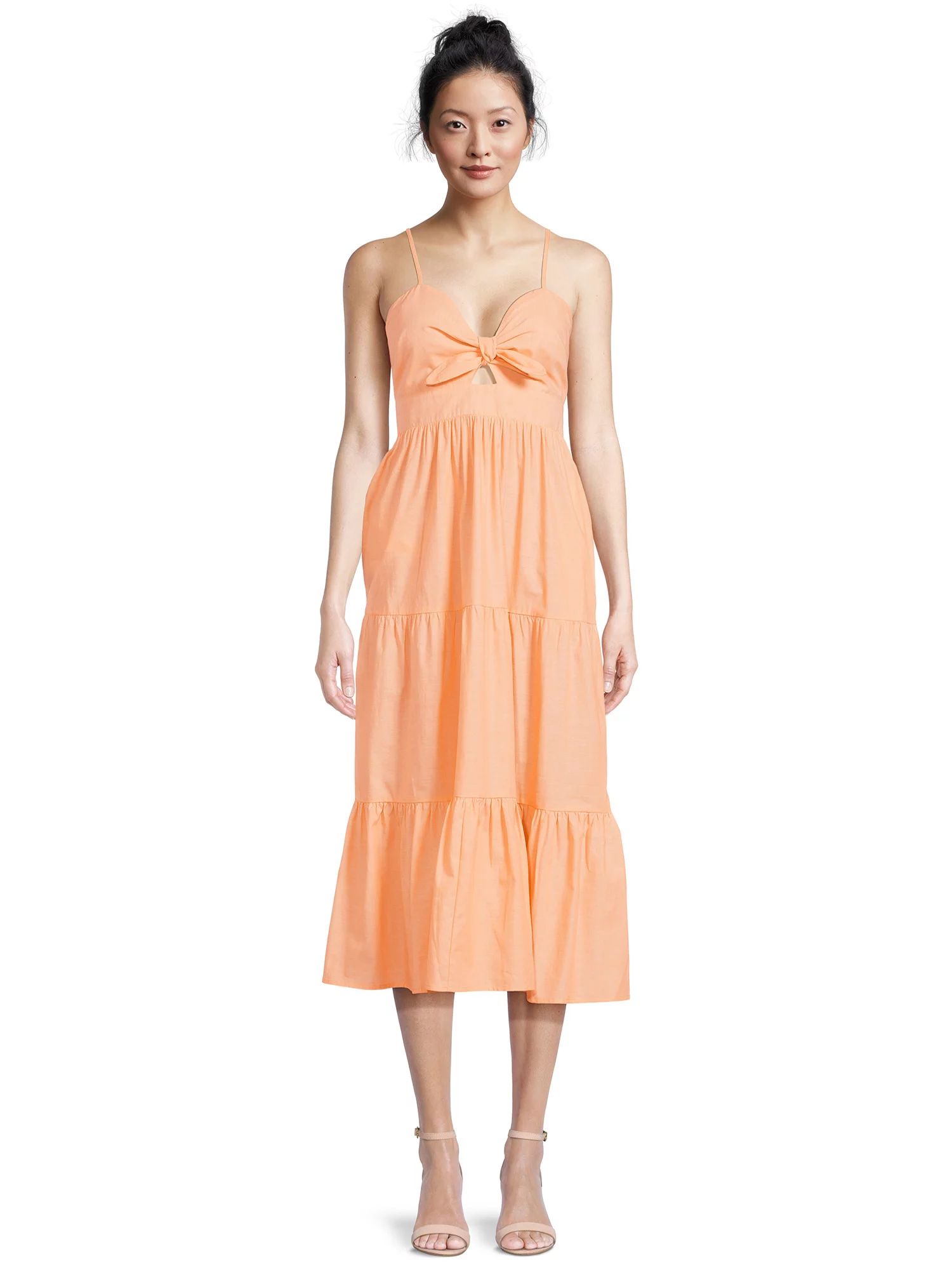 Time and Tru Women's Tie Bodice Midi Dress, Sizes XS-XXXL | Walmart (US)