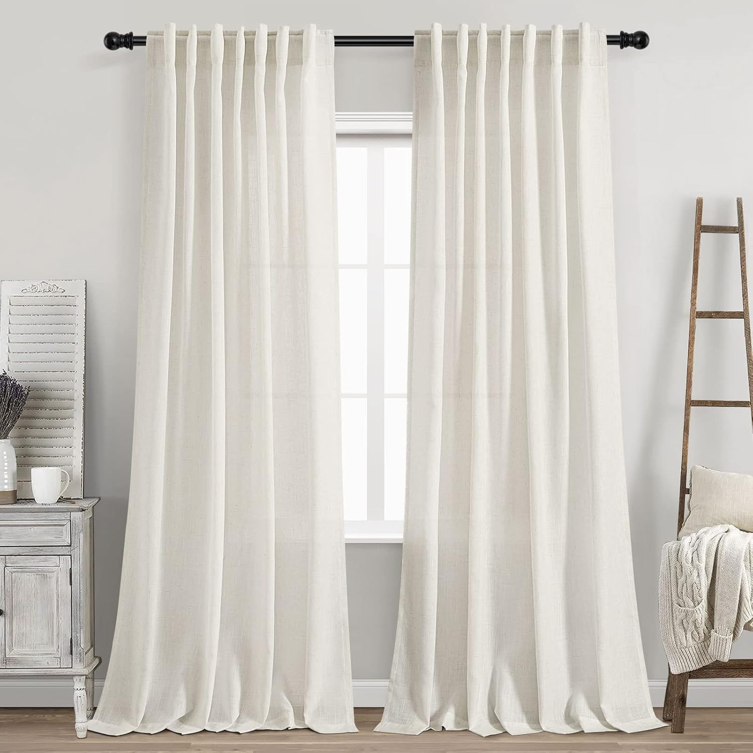 Oatmeal Linen Curtains 84 Inches Long for Bedroom Back Tab Light Filtering Privacy Semi Sheer Cur... | Amazon (US)