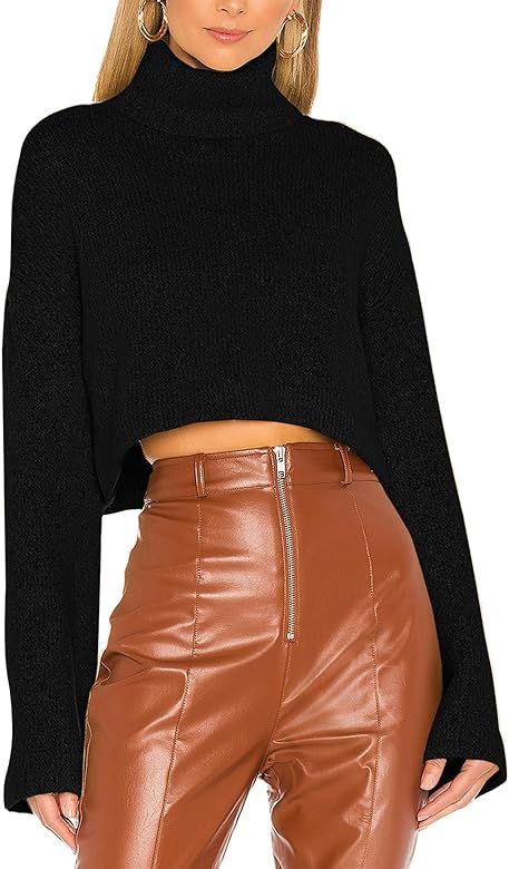 Jumppmile Women's Crop Sweater Turtleneck Long Sleeve Lightweight Fleece Cropped Pullover Sweater... | Amazon (US)
